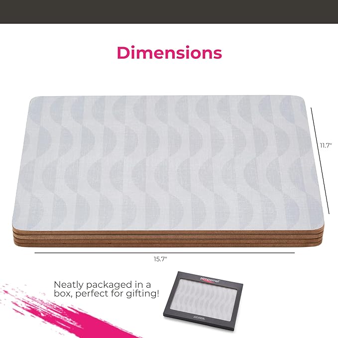 Pimpernel Eclipse Storm Grey Placemats, Set of 4 – (15.7" x 11.7") Elegant, 5mm Cork-Backed Dining Mats with Heat & Stain Resistant Lacquer Finish, Durable Protective Table Accessories