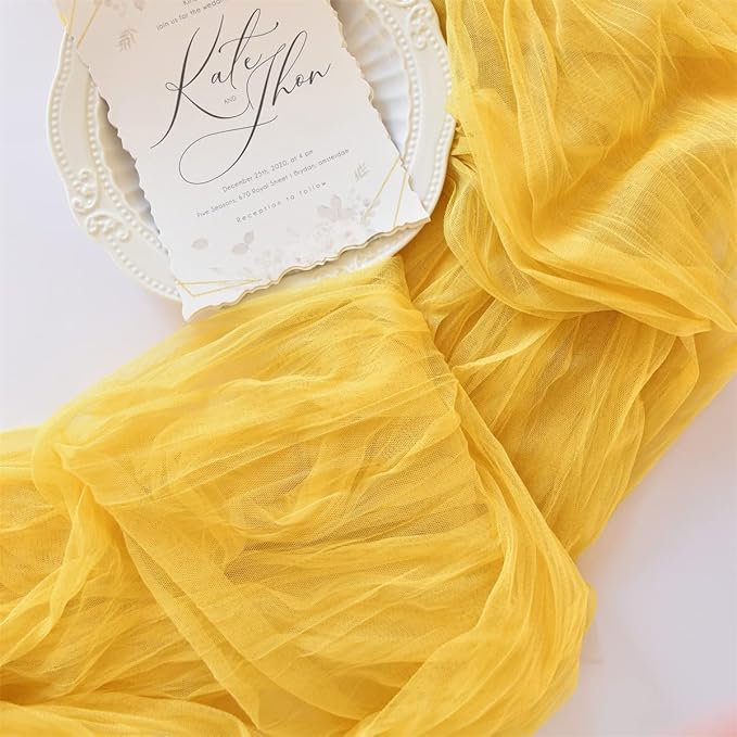 Joanlody Yellow Cheesecloth Table Runner Spring Easter 10Ft Rustic Gauze Boho Cheese Cloth Table Runner for Wedding Bridal Baby Shower Decoration 6 Pack