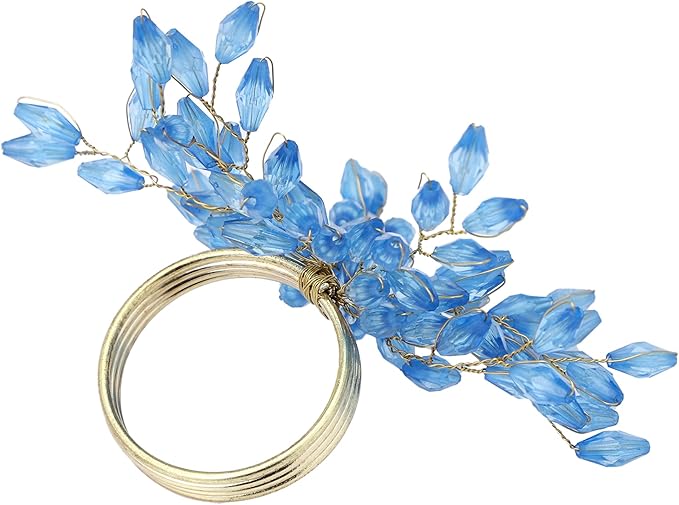 Napkin Rings Set of 12 for Dining Table Decoration Parties Everyday Metal Napkin Holder Leaf Turquoise (Pack of 12)