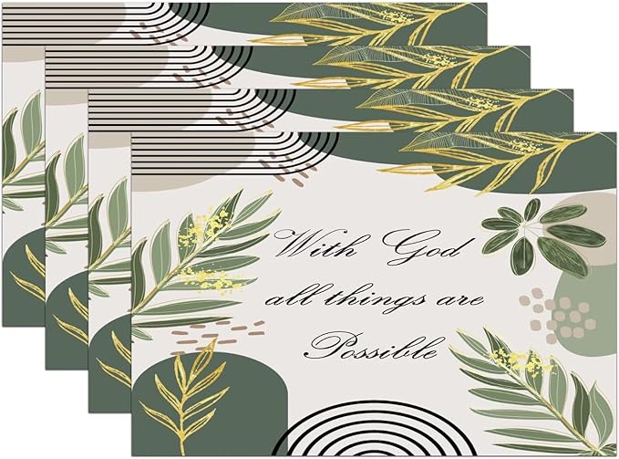Bible Verse Christain Placemats Sage Green Boho Modern Scripture Inspirational Quotes Motivational Bohemian Washable Place Mats 12x18Inch for Dining Kitchen Farmhouse Decor 6 PCS