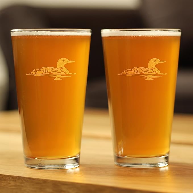 Bevvee Loon Pint Glass for Beer - Fun Bird Themed Gifts and Decor for Men & Women - Set of 2-16 oz Glasses