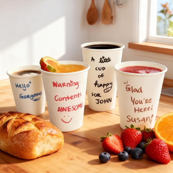 White Paper Cups 8 oz Disposable Coffee Cups, 300 Pack BPA Free Hot Cups, 300GSM Thickened White Disposable Cups, Bulk Small Drink Cups for Everyday Office Coffee Bar Supply Party Essentials