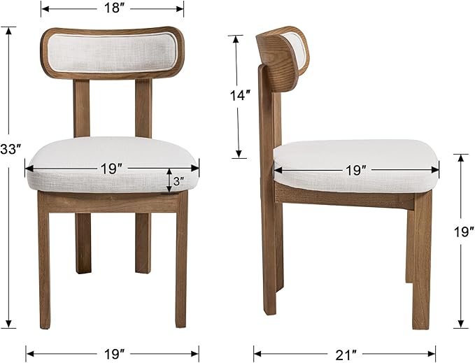 Beige Dining Chairs Set of 4, Mid Century Modern Linen Dining Room Chairs with Curved Back, Armless Kitchen Chairs for Living Room/Restaurant/Balcony/Bedroom/Home Desk/Task