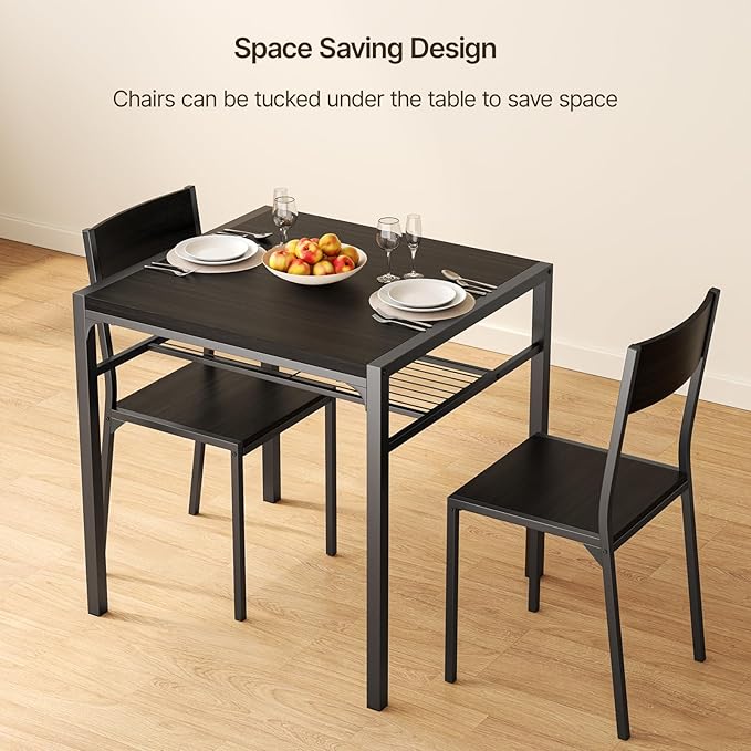 Gizoon Dining Table Set for 2, 3 Piece Kitchen Table with 2 Chairs for Small Space, Apartment, Kitchen, Dining Room, Space-Saving