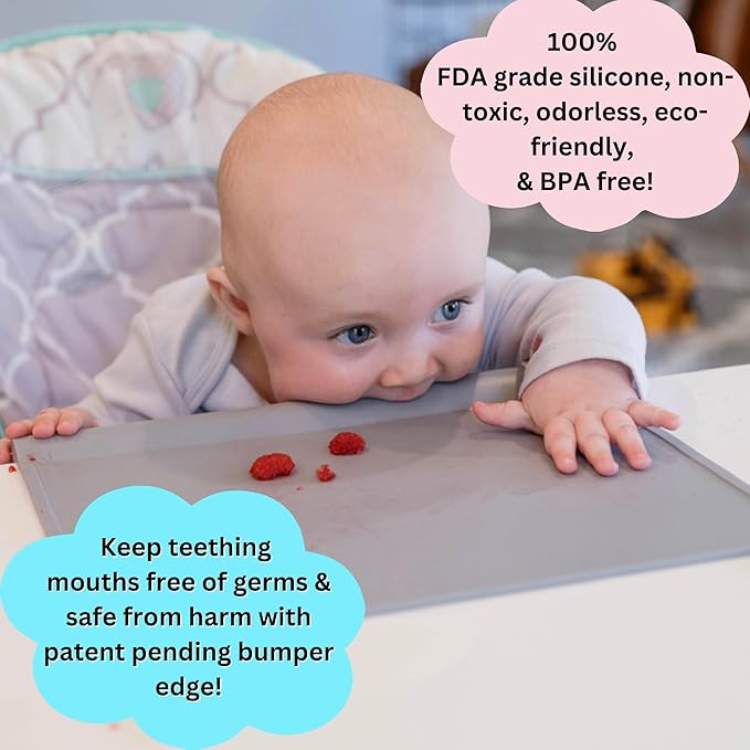 The Table Tyke Silicone Placemat with Table Edge Bumper for Baby Toddler Suction Cup Safety Mat (Sage Green)
