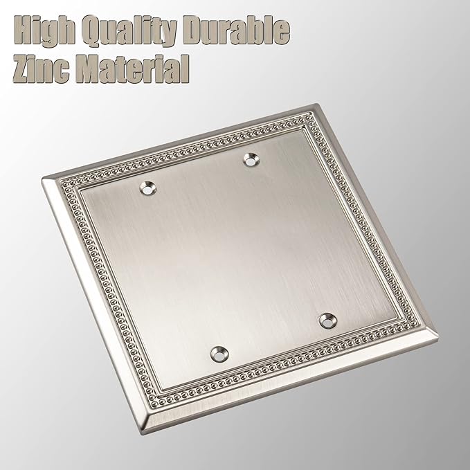 Henne Bery Sunken Pearls Heavy Duty Decorative Wall Plate Switch Plate Outlet Cover (Double Blank, Satin Nickel)
