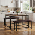 Garvee Dining Table with 2 Benches, Kitchen Table with 2 Upholstered Benches, 3 Piece Dining Table Set Space Saving for Apartment, Kitchen, 44.48" l x 27.58" w x 29.58" h, Rustic Brown