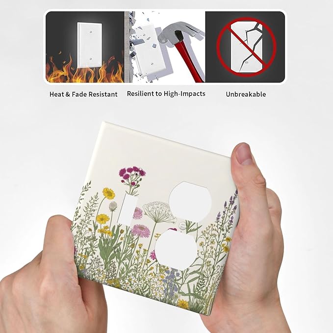 Light Switch Cover Plate Wildflower Botanical Plant Herbs Flower 2 Gang Decorative Switch Plates 1 Toggle Duplex Combo Outlet Covers GFCI Wall Plates for Bathroom Livingroom Decor