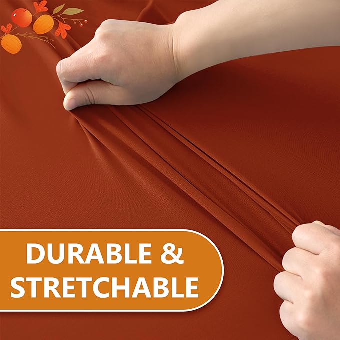 Table Cover for 6 Foot Rectangle Tables-6 Pack Rust Thanksgiving Fitted Stretch Tablecloth-Spandex 6ft Fall Tablecloths for Party, Vendor Booth Display, Banquet Buffet, Craft Trade Show