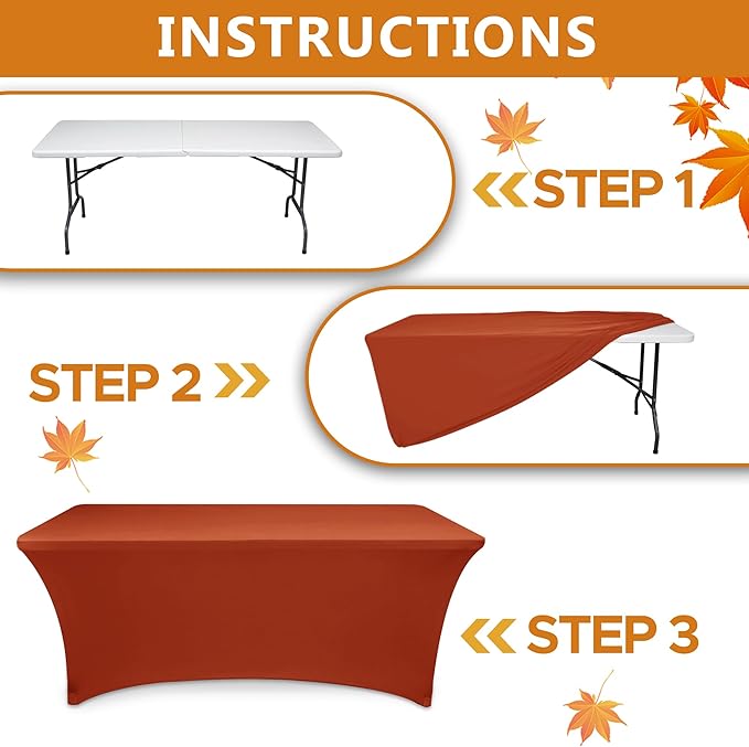 Table Cover for 6 Foot Rectangle Tables-8 Pack Rust Fitted Stretch Fall Tablecloth-Spandex 6ft Thanksgiving Tablecloths for Party, Vendor Booth Display, Banquet Event, Craft Trade Show