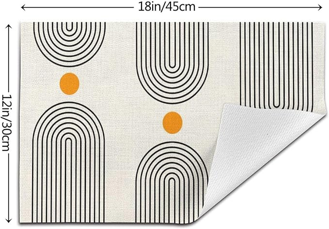Boho Placemats 12x18 Inches Set of 4,Mid Century Black Orange Art Line Decorative Rectangle Bohemian Modern Abstract Table Mats for Party, Home Kitchen,Dining Table Decoration
