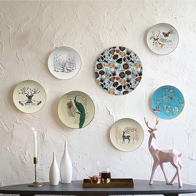 Ceramic Plates, Dog Lover Decorative Ceramic Plates, Canine Breeds Bulldog Chihuahua Siberians and Retriever, 6 Inch, for Dining, Parties, Wedding, Multicolor