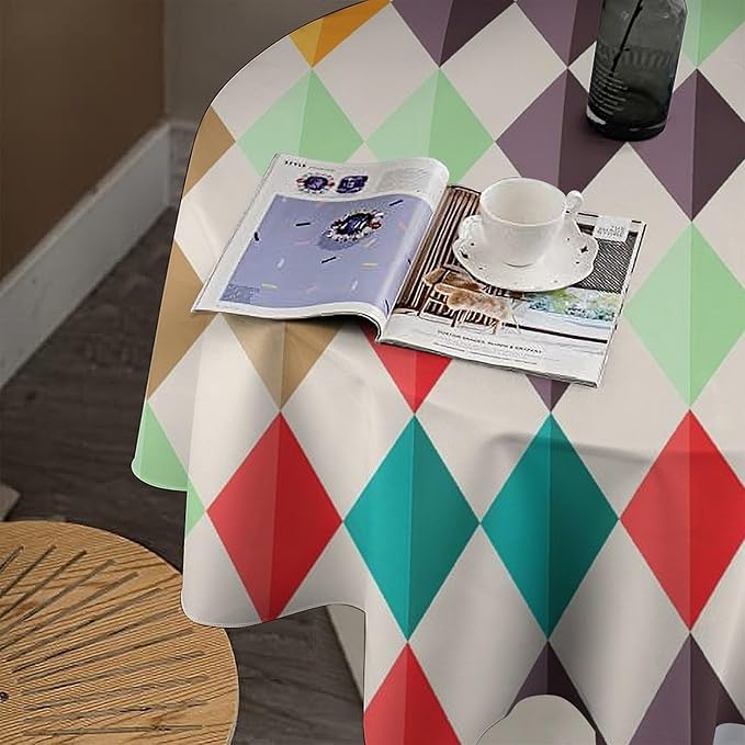 Abstract Geometric Round Tablecloth, Modern Mid Century Background Mid Century Colorful Print Pattern Tablecloth for Home Party Dining Room Kitchen Decor 50Inch(127cm)
