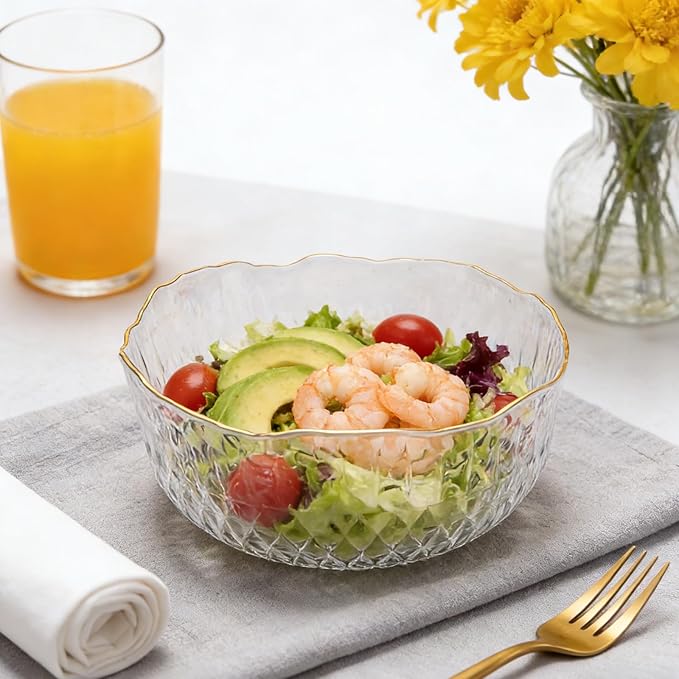 4 Pack 70 Ounce 8 Inch Round Clear Plastic Serving Bowls - Disposable Crystal Salad Mixing Bowls for Party, Salad, Fruit, Snack, Chip, Popcorn Catering