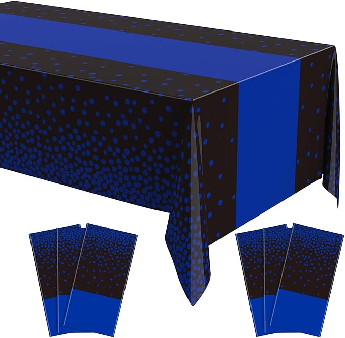 Oudain 6 Pcs Blue and Black Tablecloth for Parties Plastic Dot Tablecloths Printed Table Runner Waterproof Disposable Rectangle Table Cover for Christmas Birthday Wedding Party, 54" x 108"