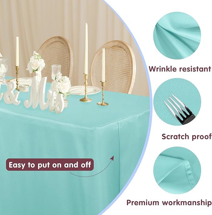 HolidayIdeas Fitted Table Covers for 6 Foot Tables - 72 x 30 Inch - 2 Pack Rectangle Table Clothes Polyester Fabric Table Cover for Folding Table, Parties, Holiday Dinner, Trade Show (Aqua)
