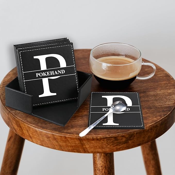 Personalized Coasters,Custom Set of 6 Leather Coaster for Drinks with Holder,DIY Customized with Name/Photo/Logo Non-Slip, Heat Resistant, Waterproof for Bars, Kitchens, Home Apartments