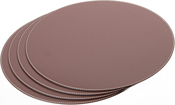 Nikalaz Round Placemats Set (Pack of 4) Recycled Leather Table Mats 15 inches, Kitchen Dining Table Decor by Nikalaz (Brown)