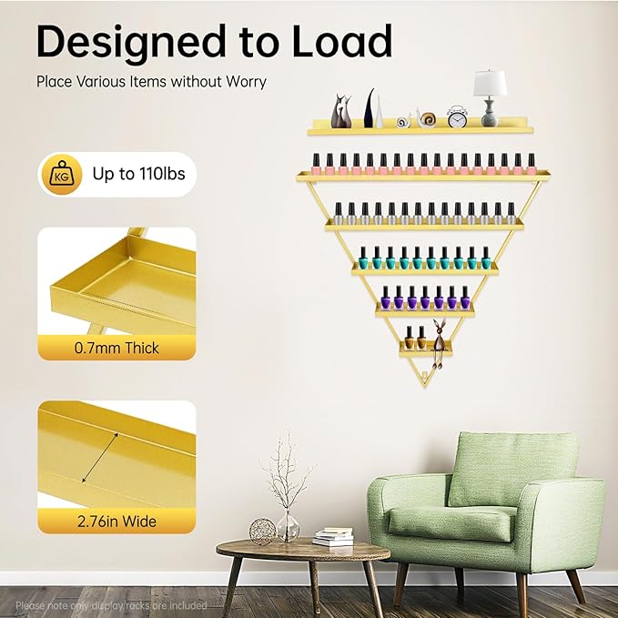 Wall-Mounted Nail Polish Display Racks, Triangle Display Racks, Cosmetics-Display-Shelves, Perfume Wall Shelf Essential Oil Organizers for Home Spa Nail Salon Shop