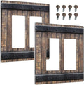 Outlet Covers Rustic Barn Door Vintage Country Wood Board 2 Gang Light Switch Cover Double Rocker Wall Plate Decorative GFCI Receptacle Electrical Switchplate for Farmhouse Cabin Decor（2 Pack）