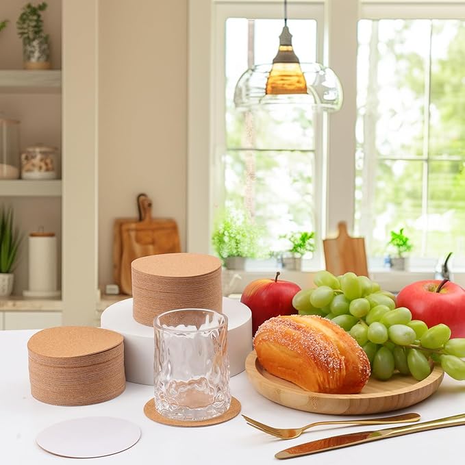 500 PCS 3.74 Inch Round Self-Adhesive Cork for Coasters, Cork Coaster Backing Pad for Home Tabletop Decoration