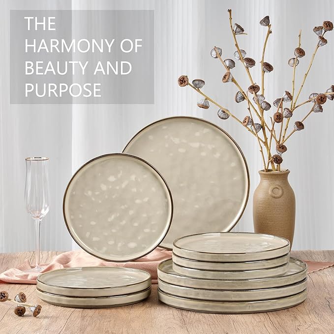 LIANYU 7.9 Inch Dessert Plates Set of 6, Ceramic Dinner Plates Dishes Set for Kitchen, Porcelain Serving Salad Plate, Chip & Scratch Resistant, Microwave, Oven and Dishwasher Safe, Sandy Beige