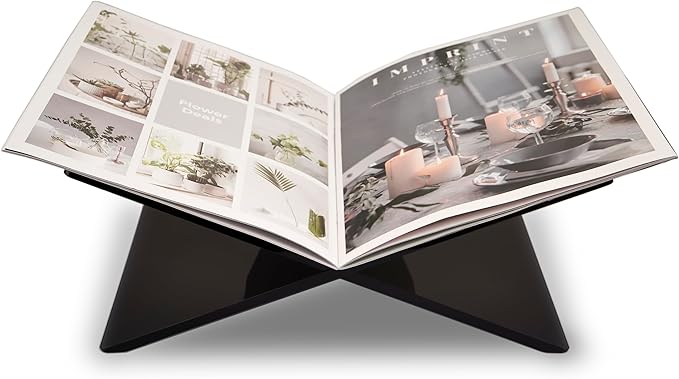 Honygebia Black Acrylic Book Stands - Cross Frame Acrylic Book Holder, Open Bookstand for Display and Reading, Suitable for Art, Bible, Cookbook, Easel, Magazine, Textbooks 12.5" x 9.5" x 5.5"