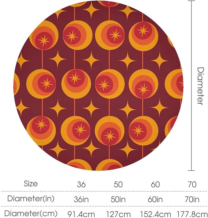 Modern Mid Century Round Tablecloth, Abstract Vintage Geometric Print Tablecloth for Home Party Dining Room Kitchen Decor 60Inch(152cm)