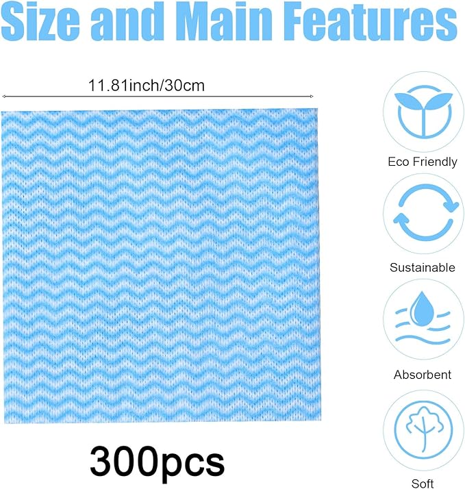 300 Pcs Disposable Dish Cloths for Kitchen Disposable Cleaning Cloth and Towels Handy Cleaning Wipes Disposable-Rags for Kitchen and Office(Blue)