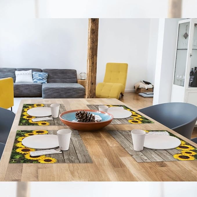 Sunflower Placemats Set of 4 Washable Table Place Mats for Dining Kitchen Party Decor