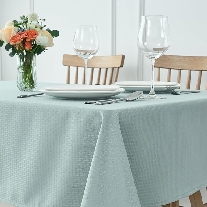 maxmill Tablecloth Weaved Texture Stain Resistant Waterproof, Wrinkle Resistant Washable Table Cloth, Fabric Table Cover for Dining Room, Indoor Outdoor Use, Rectangle 60 x 120 Inch, Dusty Blue