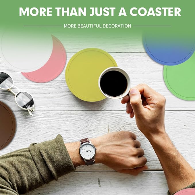 6Pcs Non-Slip Silicone Coasters,Heat Insulation Silicone Drink Cup Mat,Rubber Drink Coaster Protect Table from Scratch Damage