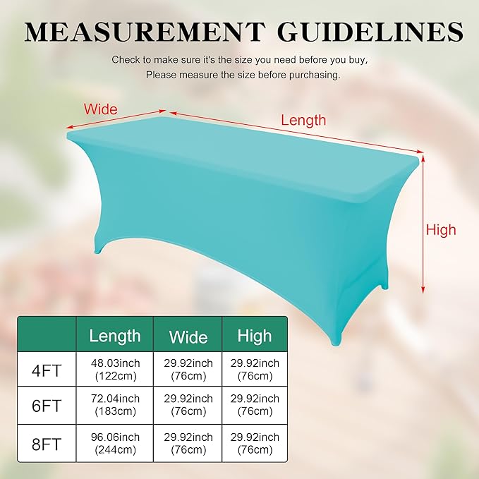 6FT Table Cloth for Rectangular Fitted Events Stretch Sky Blue Table Covers Washable Spandex Tablecloth Protector for Party, Wedding, Cocktail, Banquet, Festival