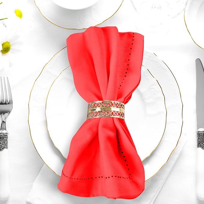 Urban Villa Cloth Napkins Hemstitch Solid Red100% Cotton Absorbent Dinner Napkins (Set of 6) 20x20 Inches Soft Durable Washable Reusable Ideal for Everyday Use Wedding Parties Cloth Dinner Napkins