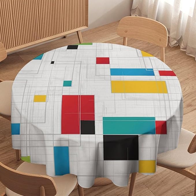 Mid Century Round Tablecloth, Abstract Geometric Mid Century Retro 50S 60S Tablecloth for Home Party Dining Room Kitchen Decor 50Inch(127cm)