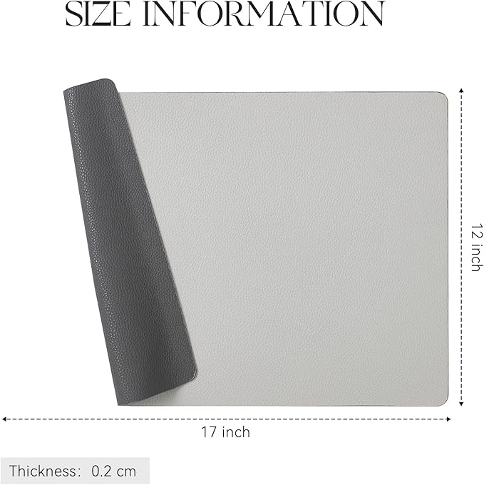 MOSAYT Vinyl Placemats Set of 8, Heat Resistant Place Mats 100% Waterproof Washable & Wipeable Faux Leather Reversible Table Mats for Kitchen Dining Party Indoor Outdoor, 12" x 17", Dark Light/Grey