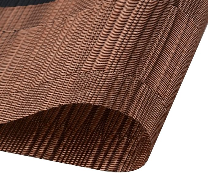 SHACOS Placemats with Table Runner Set of 7 Woven Vinyl Plastic Wipe Clean Heat Resistant Table Mats and Runner Set for Dining Table, Ombre Coffee Black