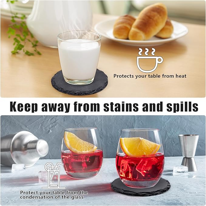 60 Pack Slate Drink Coasters, VIBRATITE 4 Inch Black Slate Stone Coasters Bulk Cup Coaster Laser Engraving Blanks with Anti-Scratch Bottom for Drink Coffee Bar Kitchen Home Decor, Round