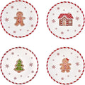 Bico Traditional Christmas Gingerbread Man Salad Plates Set of 4, 8.75 Inch Ceramic Dessert Plates for Salad, Appetizer, Side Dishes, Microwave and Dishwasher Safe, Gift for Housewarming and Christmas