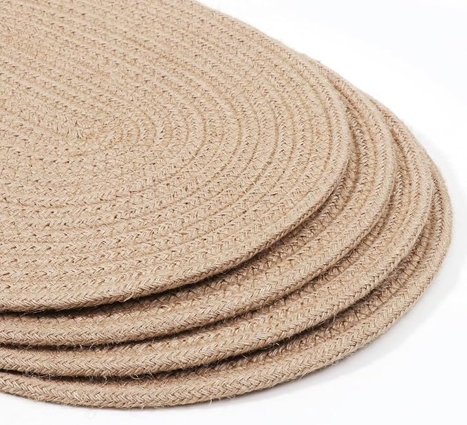 Braided Placemats Set of 4 Cotton Fabric Oval Table Mats Non Slip Washable 16 * 12 inch Oval Place Mats, 4 Pack Jute Woven Placemats