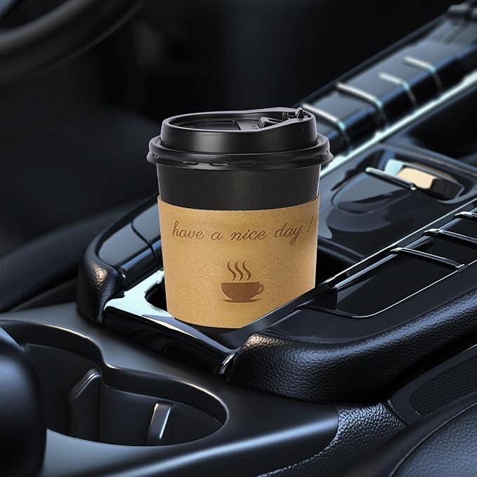 100 pack 10 oz Thickened Coffee Cups with Lids, Scald Resistant Hot Cups with Sleeve and Straw, To Go Coffee Cups for Home, Office, Cafes and Party (Black 10oz)