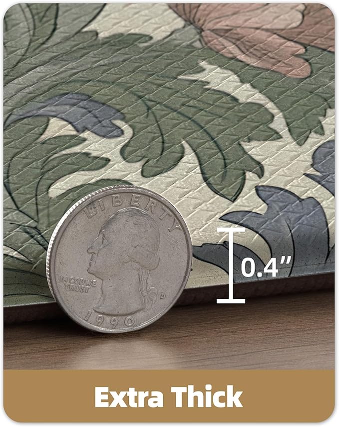 Color&Geometry Floral Kitchen Mat 24"x87", Anti Fatigue Kitchen Mats for Floor, Kitchen Rugs Non Slip, Waterproof & Oil Proof Padded Runner for Standing Desk Office, Sink - Floral Beige