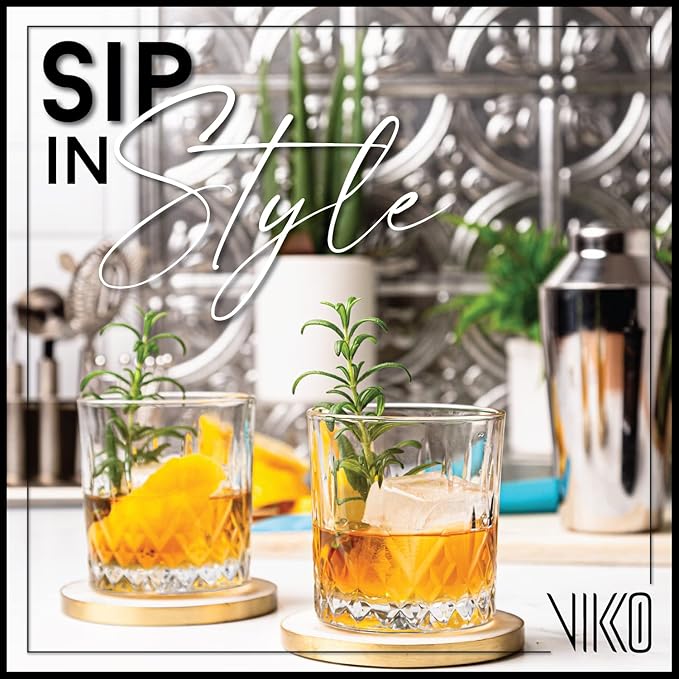 Vikko Whiskey Glasses, Set of 6 Old Fashioned Glasses, 11.25 Ounce Capacity, Elegant Design, Dishwasher Safe