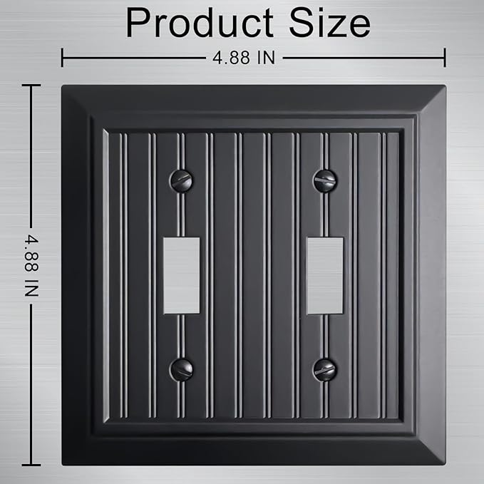 Beadboard Outlet Covers Wall Plates, Bamboo Fiber Light Switch Covers, Natural Material Electric Receptacle Decorative Switch Plate Outlet Cover Matte Black (2 Gang Toggle 2 Pack)