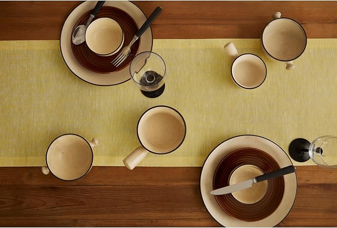Solino Home Linen Short Table Runner 48 Inches - Athena, 100% Pure Linen Chambray Lemon Yellow Table Runner 14 x 48 Inch Ideal for Dresser and Coffee Tables, Spring, Easter