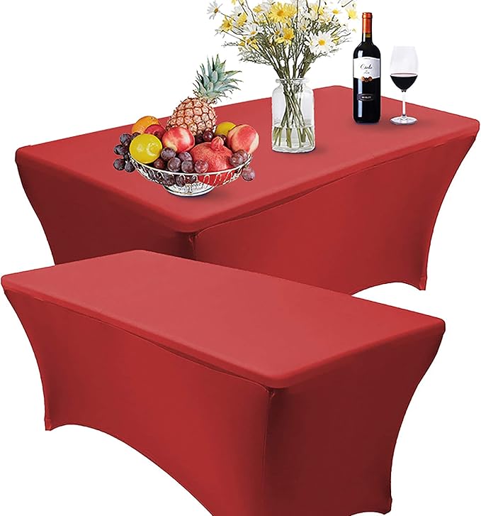 RELIANCER 2 Pack Stretch Spandex Table Covers for Rectangular Tables,4FT Elastic Fitted Tablecloth,Universal Rectangular Table Cloth Protector for Outdoor Party,Wedding,Bar,Birthday,Banquet,Events