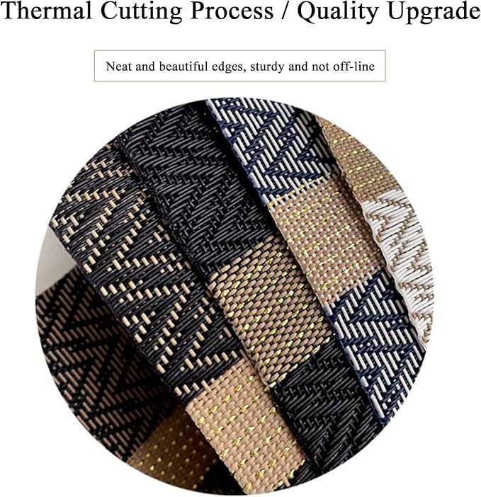 Placemats Set of 6 Durable Placemats Washable Kitchen Plastic Luxurious Table Mats for Home/Dining Room Decoration (Black)