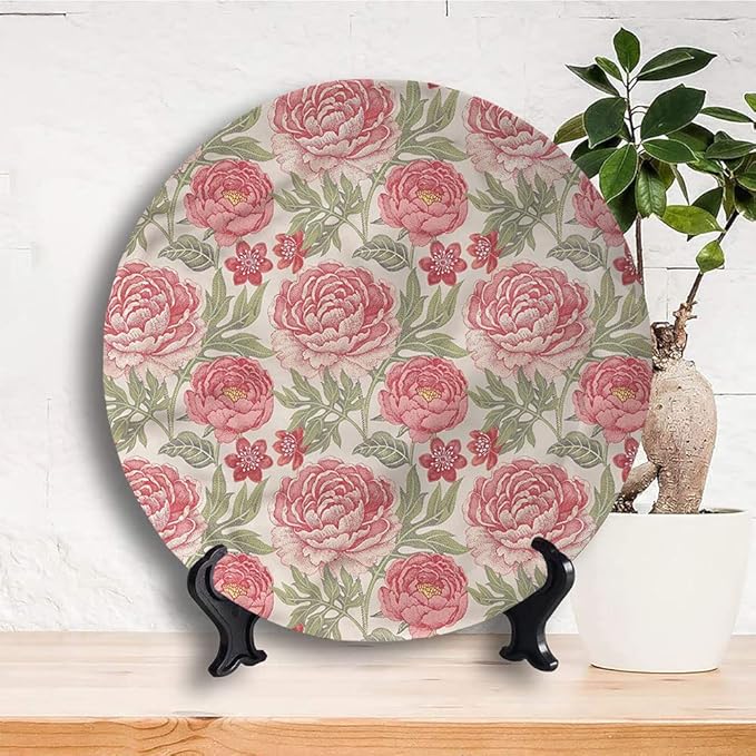 Ceramic Display Plate, Victorian Ceramic Hanging Decorative Plate, Romantic Peonies Botany, 7 Inch, Household Custom Ceramic Plate, Multicolor