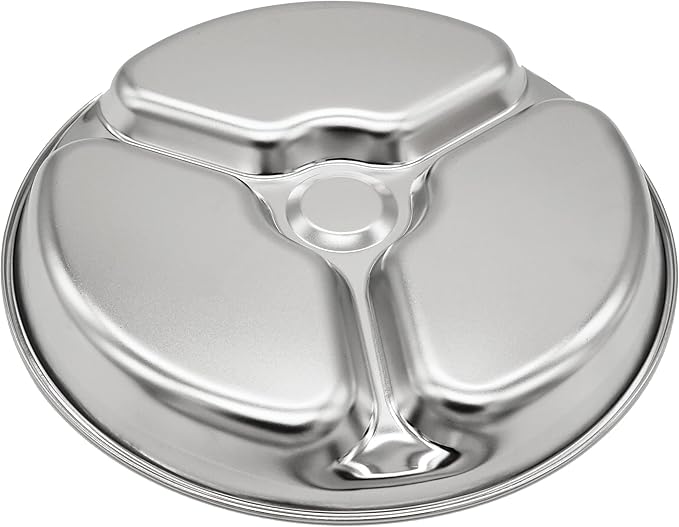 Korean Stainless Steel Divided Plates for Toddlers, Kids, Babies, 8-Inch, Premium 304, Electro-Polished, No Black Residue, BPA-Free, Round 3-Compartment Food Tray, Camping, Diet Control, Set of 2