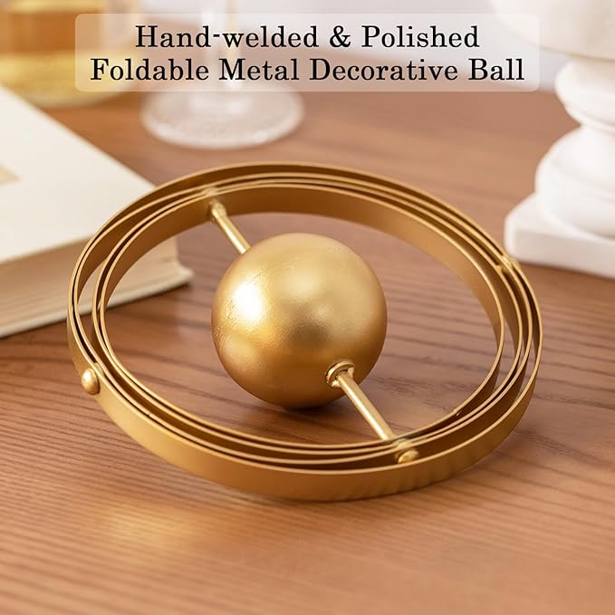 Metal Table Top Decor, 3D Metal Geometric Sculpture, Gold Abstract Sculpture for Home Decor, Table Decorations for Home, Decorative Sphere Art Decor